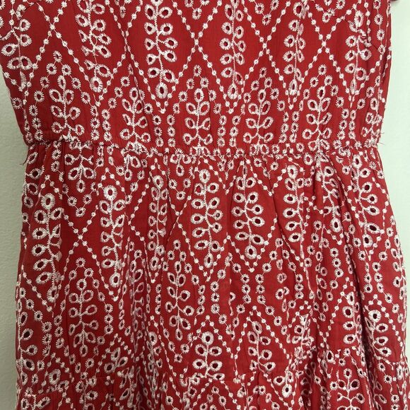 Solitaire Dress Women's Medium Red Midi Eye-lit Embroidered Lined Fit & Flare - Picture 4 of 11